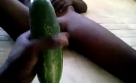Cute Black Girl Takes A Cucumber In Her Tight Pink Pussy