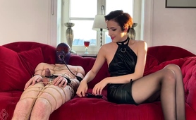 Slender Milf Mistress In Stockings Punishes A Masked Slave