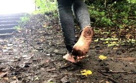 Wild Foot Fetishist Enjoys Walking Barefoot In The Mud